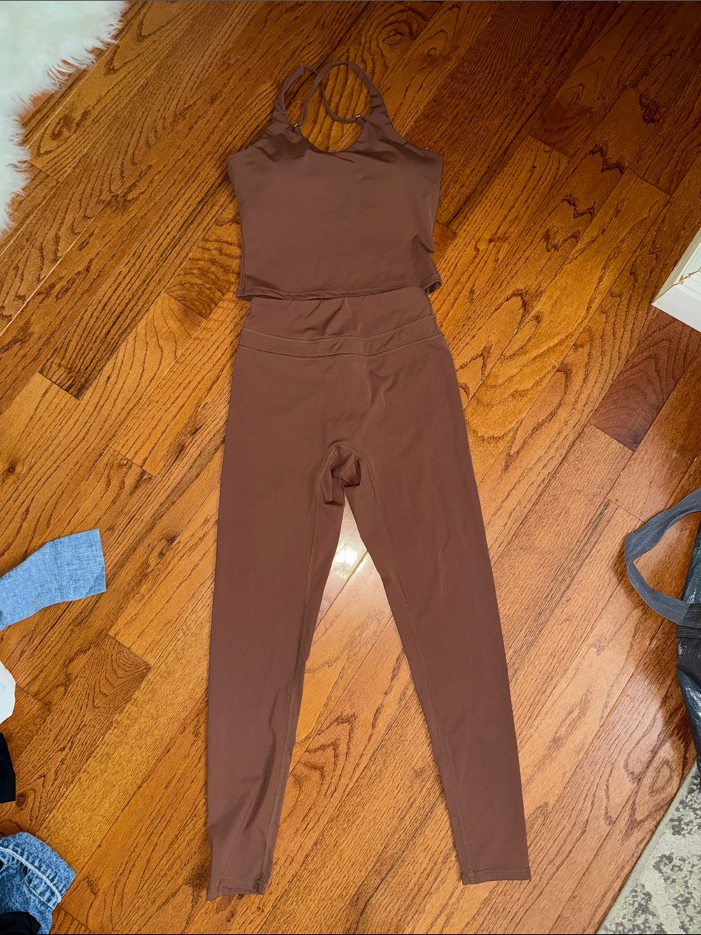 Seamless High-Waist Leggings & Crop Halter Top - Brown brand new
